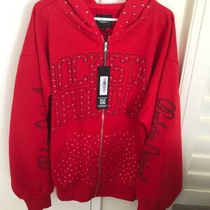 Rockstar Original Red Studded Zip Hoodie X-LARGE For Men